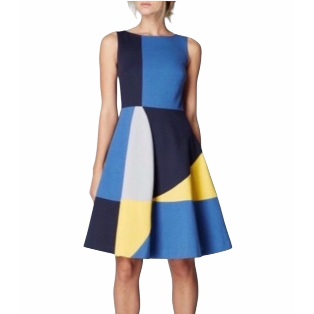 Boden Matilda Ponte Midi Dress Colorblock Navy Yellow Blue Size 14